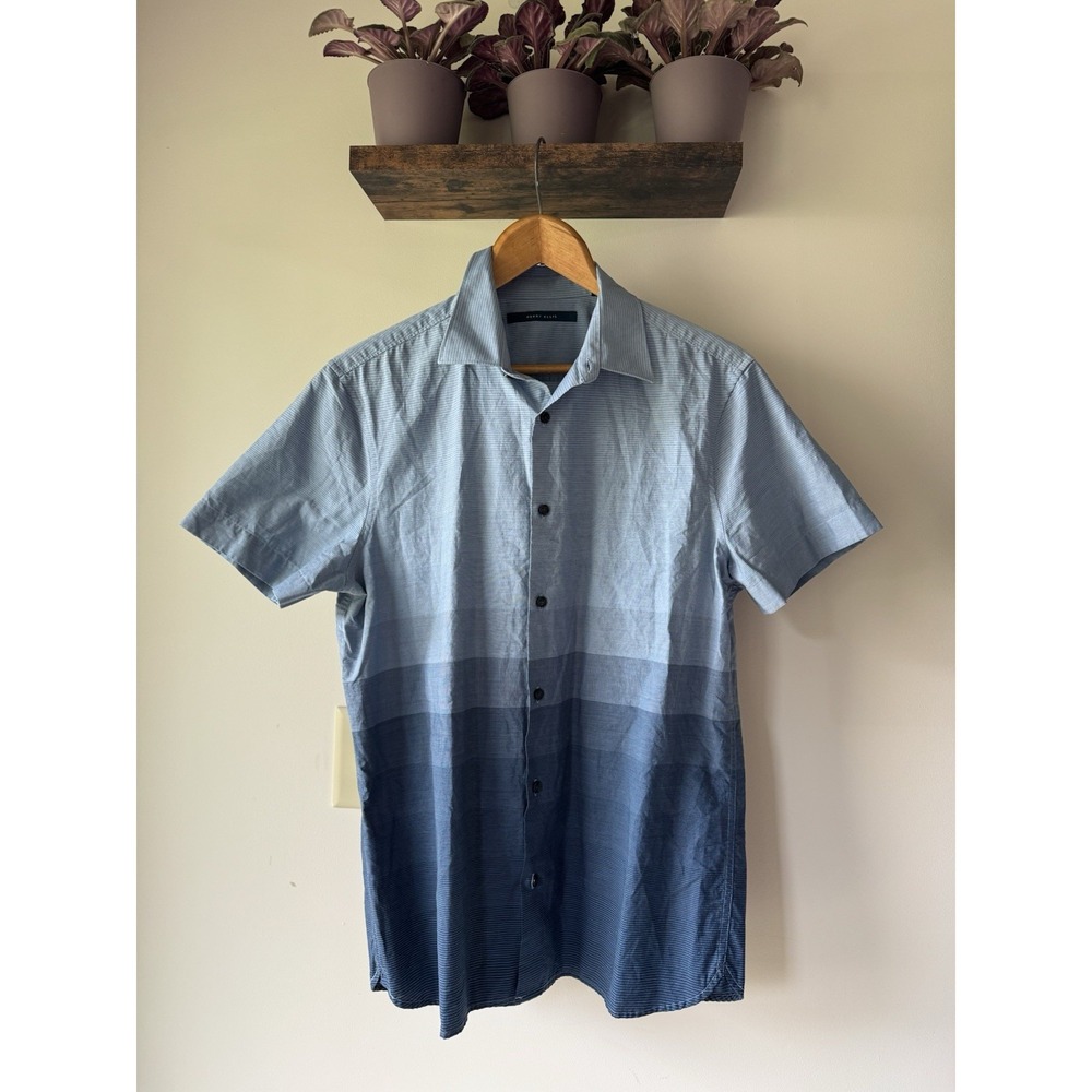 Perry Ellis Blue Fine Striped Ombre Colorblock Casual Casual Button Up Shirt M